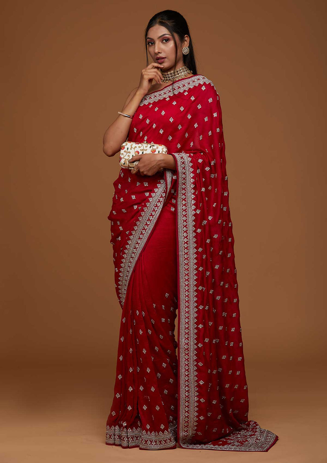 Rani Pink Silver Zariwork Raw Silk Saree-Koskii