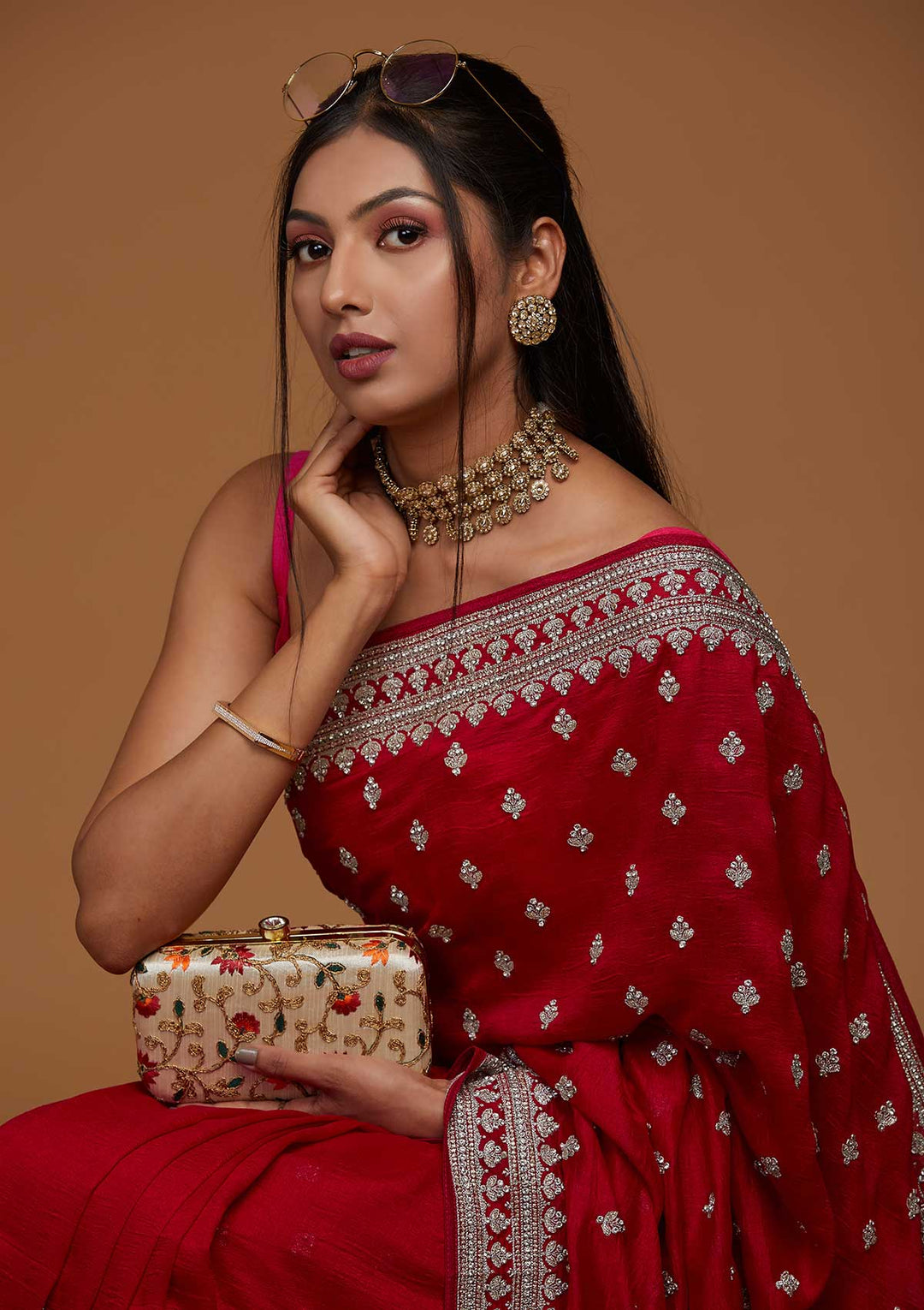 Rani Pink Silver Zariwork Raw Silk Saree-Koskii