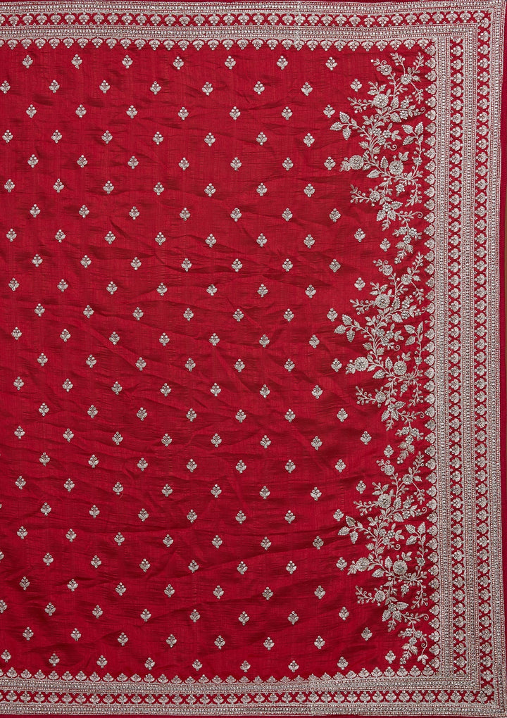 Rani Pink Silver Zariwork Raw Silk Saree-Koskii