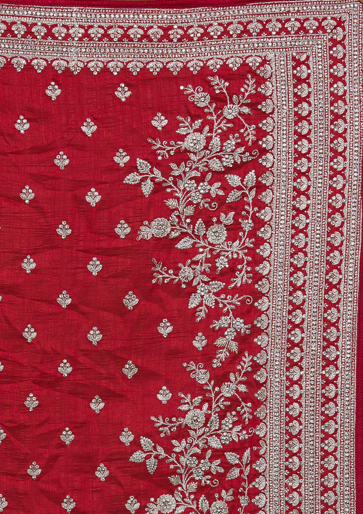 Rani Pink Silver Zariwork Raw Silk Saree-Koskii