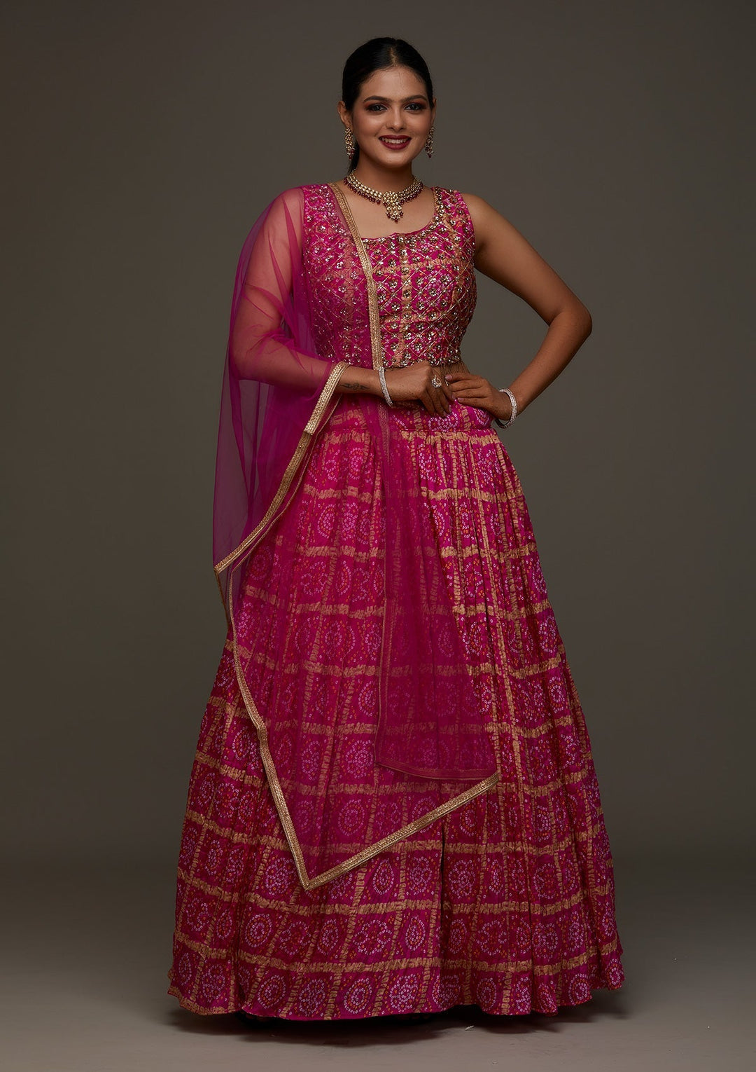 Rani Pink Sequins Georgette Designer Lehenga- Koskii