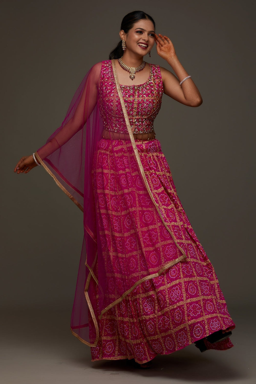 Rani Pink Sequins Georgette Designer Lehenga - Koskii
