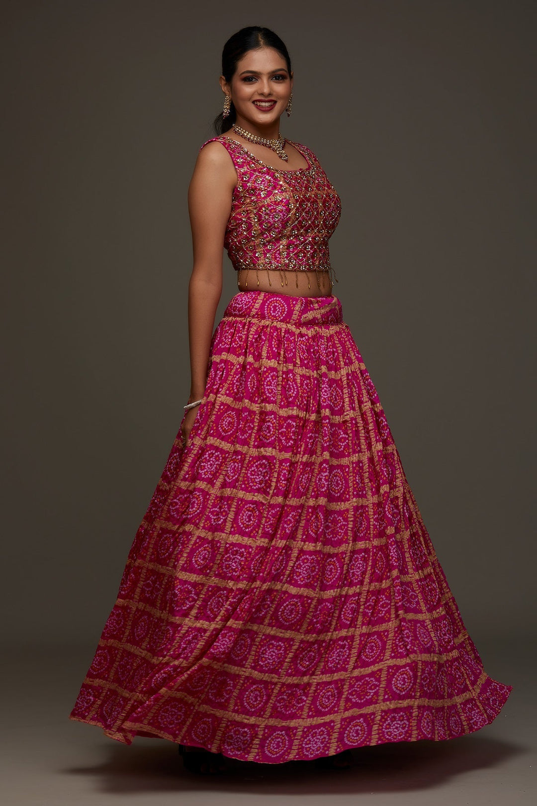 Rani Pink Sequins Georgette Designer Lehenga - Koskii