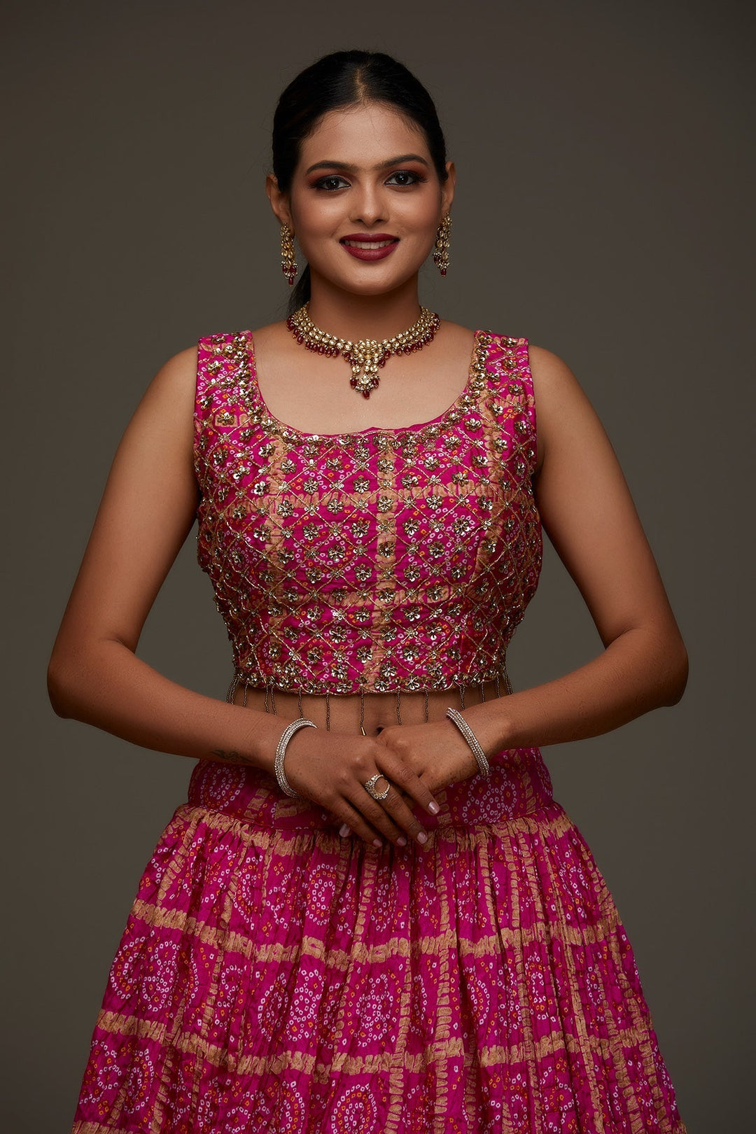 Rani Pink Sequins Georgette Designer Lehenga - Koskii