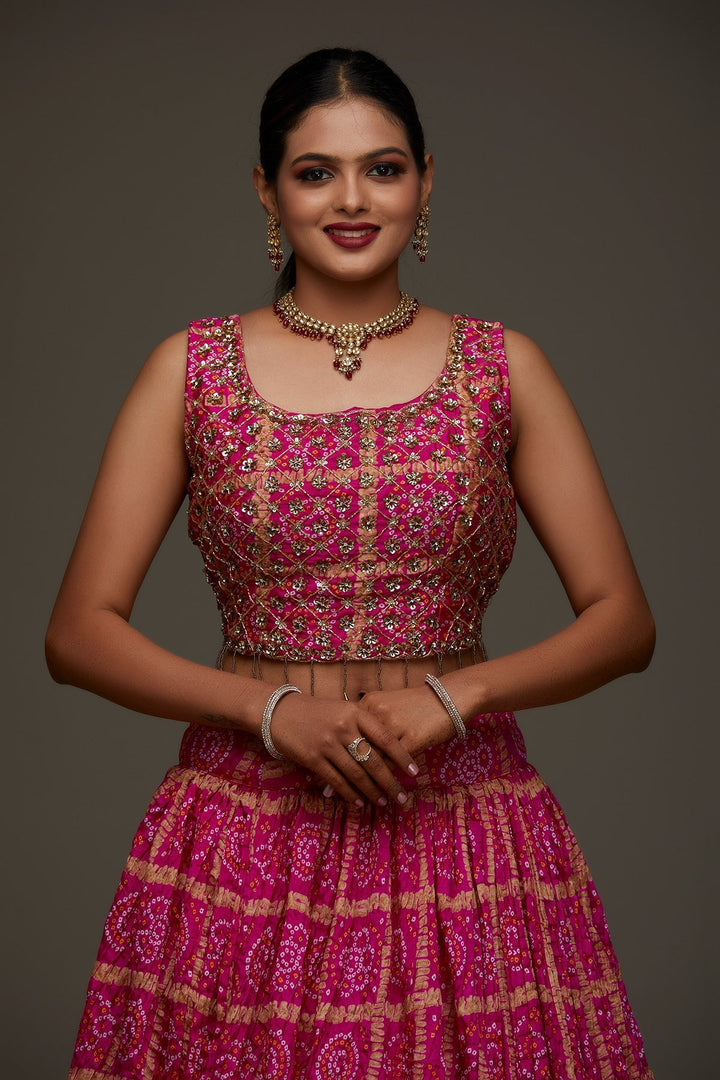 Rani Pink Sequins Georgette Designer Lehenga - Koskii