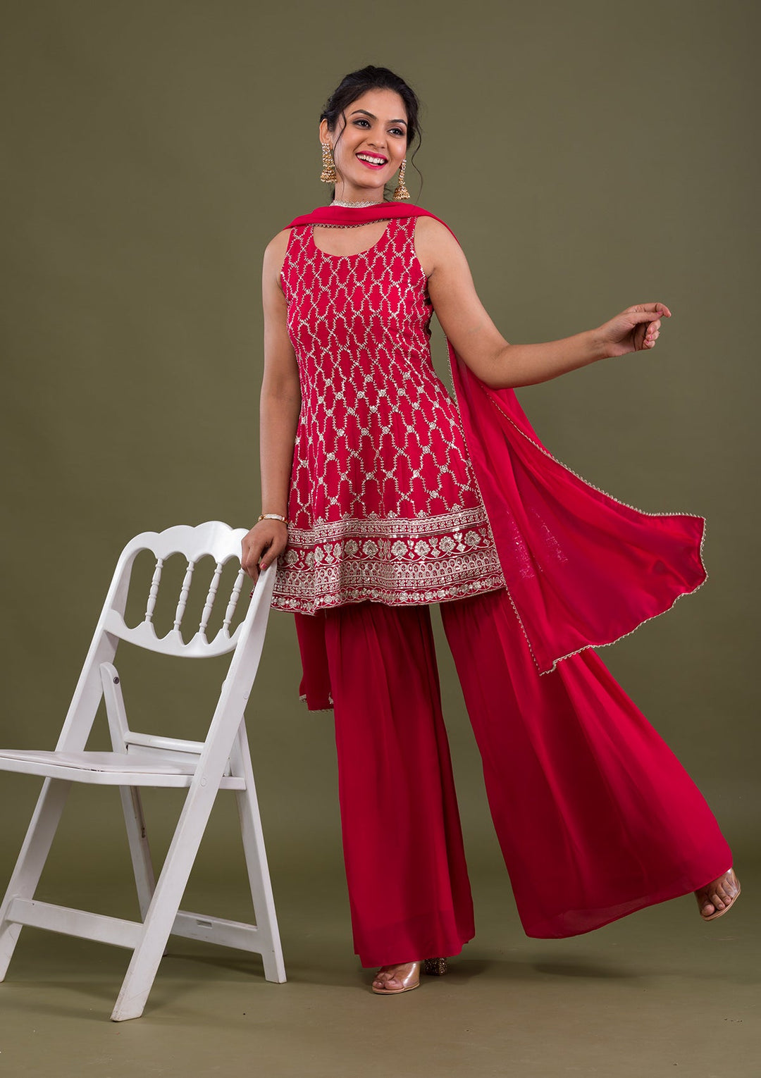 Rani Pink Sequins Georgette Readymade Salwar Suit-Koskii