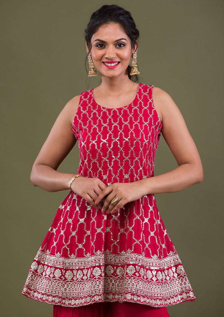 Rani Pink Sequins Georgette Readymade Salwar Suit-Koskii