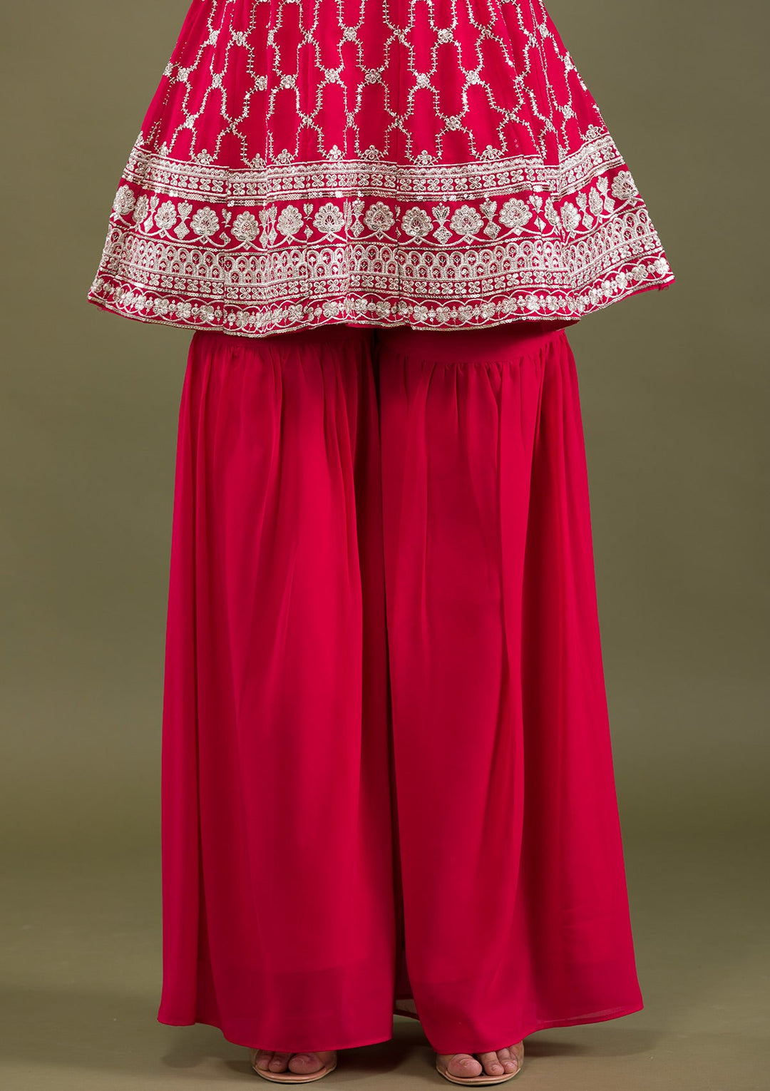 Rani Pink Sequins Georgette Readymade Salwar Suit-Koskii