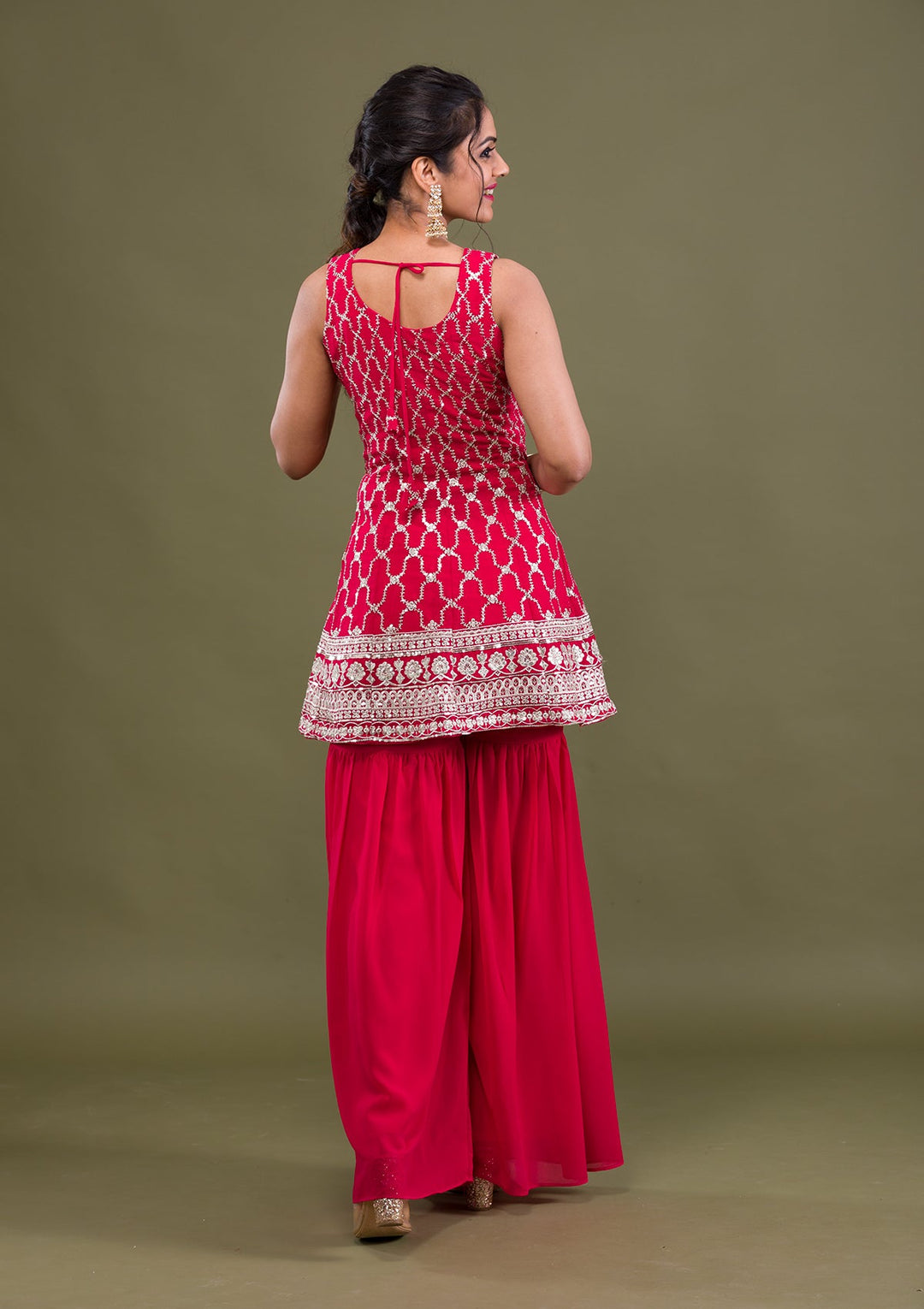 Rani Pink Sequins Georgette Readymade Salwar Suit-Koskii