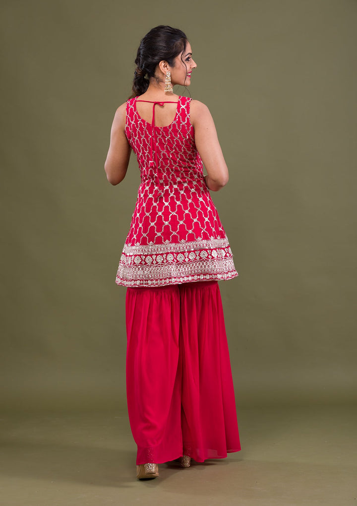 Rani Pink Sequins Georgette Readymade Salwar Suit-Koskii