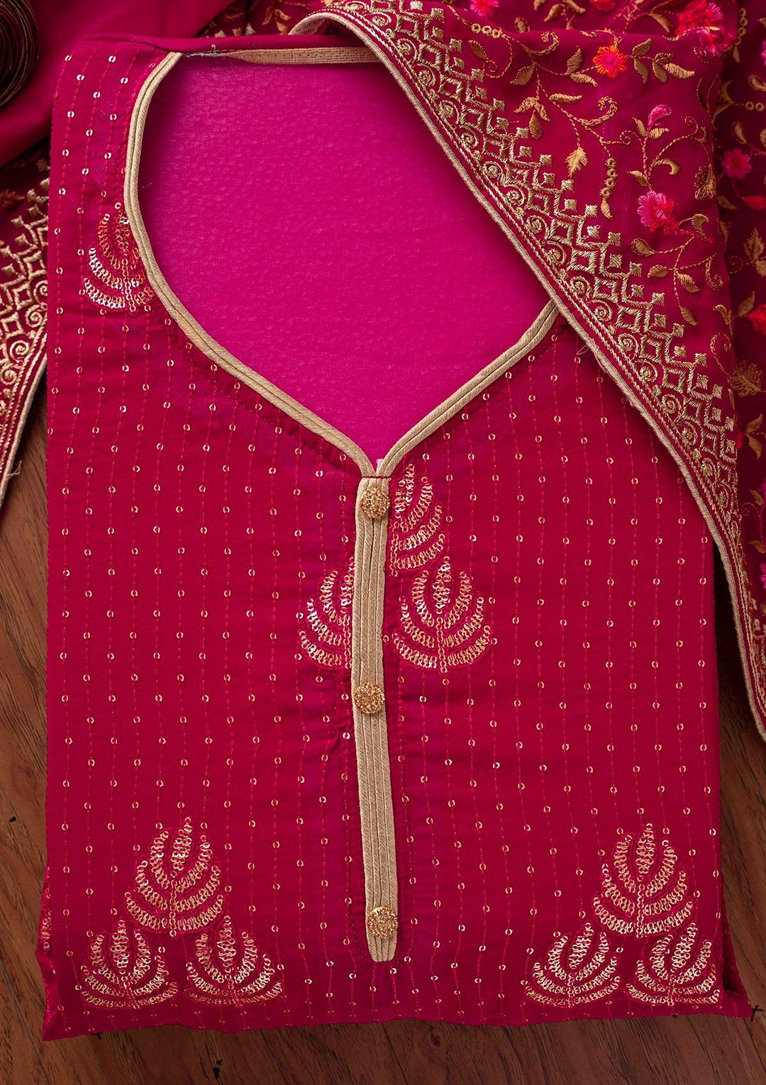 Rani Pink Sequins Georgette Designer Semi-Stitched Salwar Suit - koskii