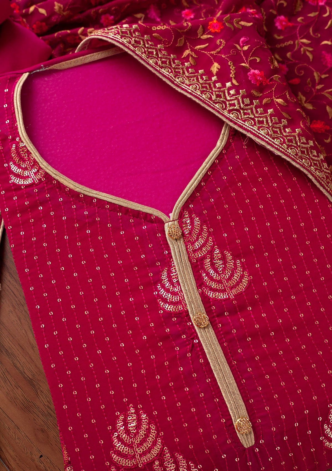 Rani Pink Sequins Georgette Designer Semi-Stitched Salwar Suit - koskii
