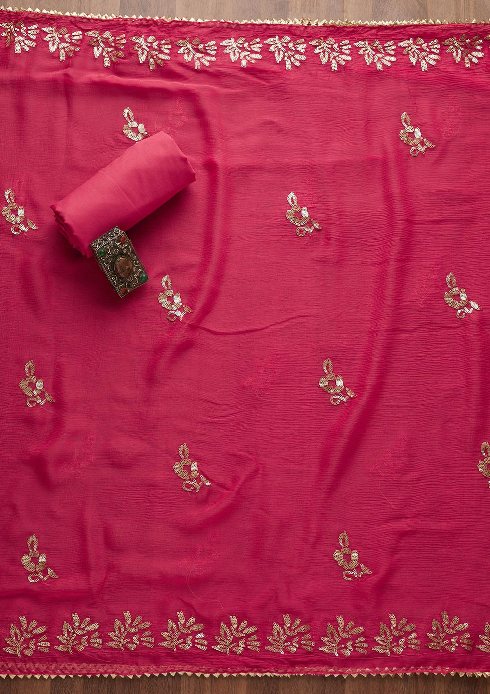 Rani Pink Sequins Georgette Semi-Stitched Salwar Suit-Koskii