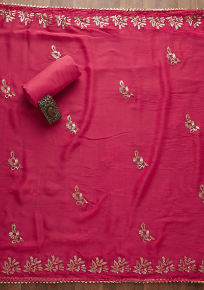 Rani Pink Sequins Georgette Semi-Stitched Salwar Suit-Koskii