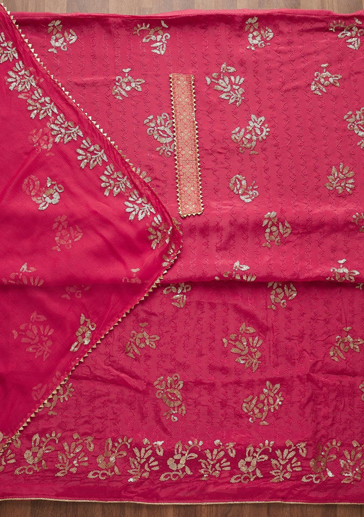 Rani Pink Sequins Georgette Semi-Stitched Salwar Suit-Koskii