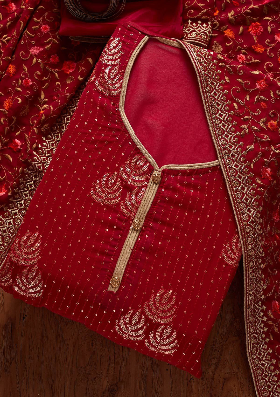 Rani Pink Sequins Georgette Designer Unstitched Salwar Suit - koskii