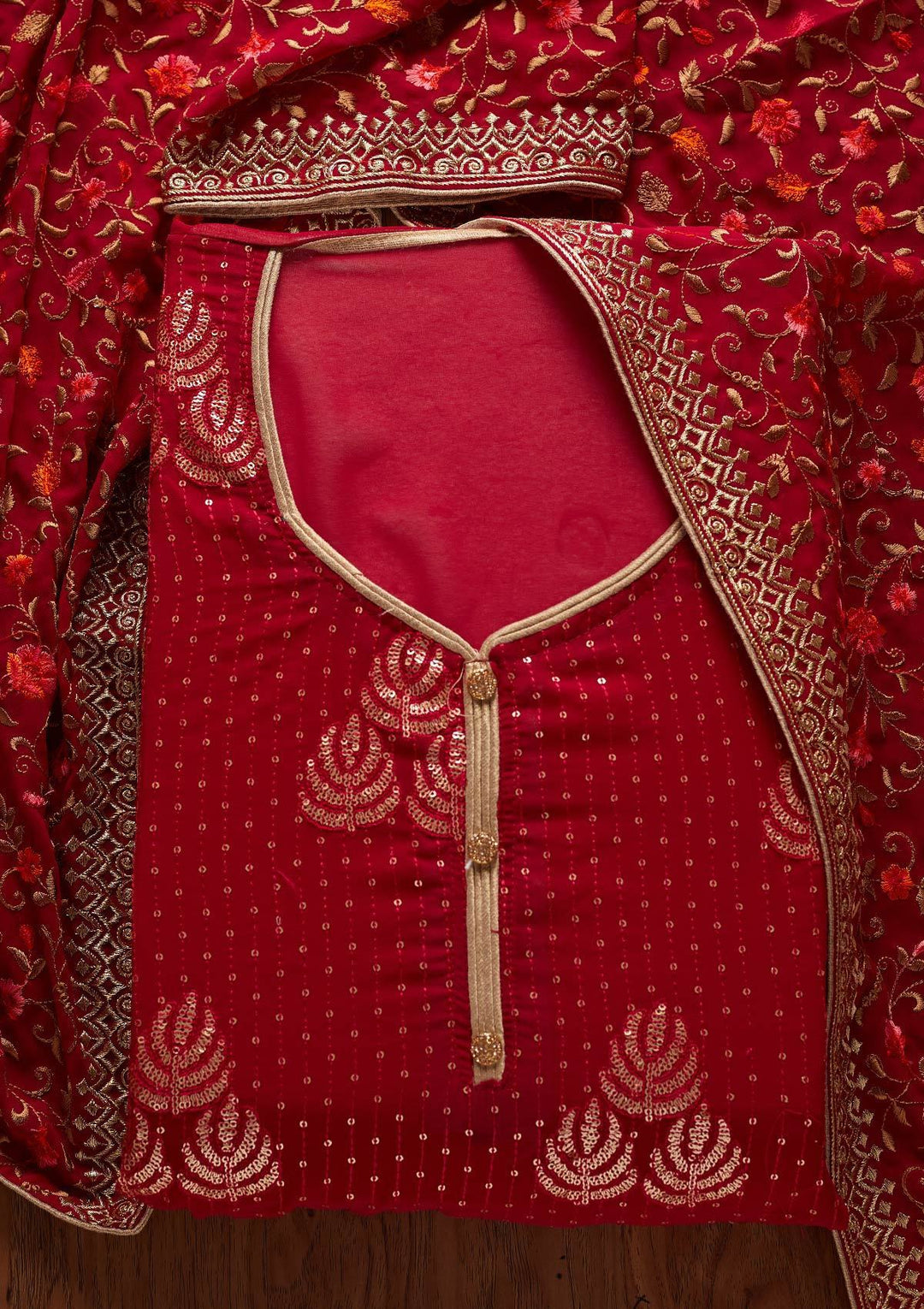 Rani Pink Sequins Georgette Designer Unstitched Salwar Suit - koskii