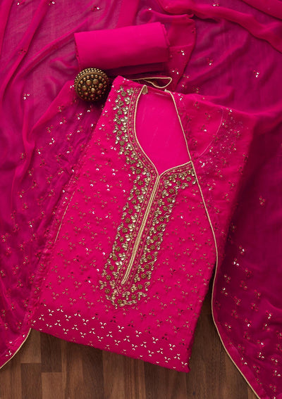 Rani Pink Sequins Georgette Unstitched Salwar Suit - Koskii