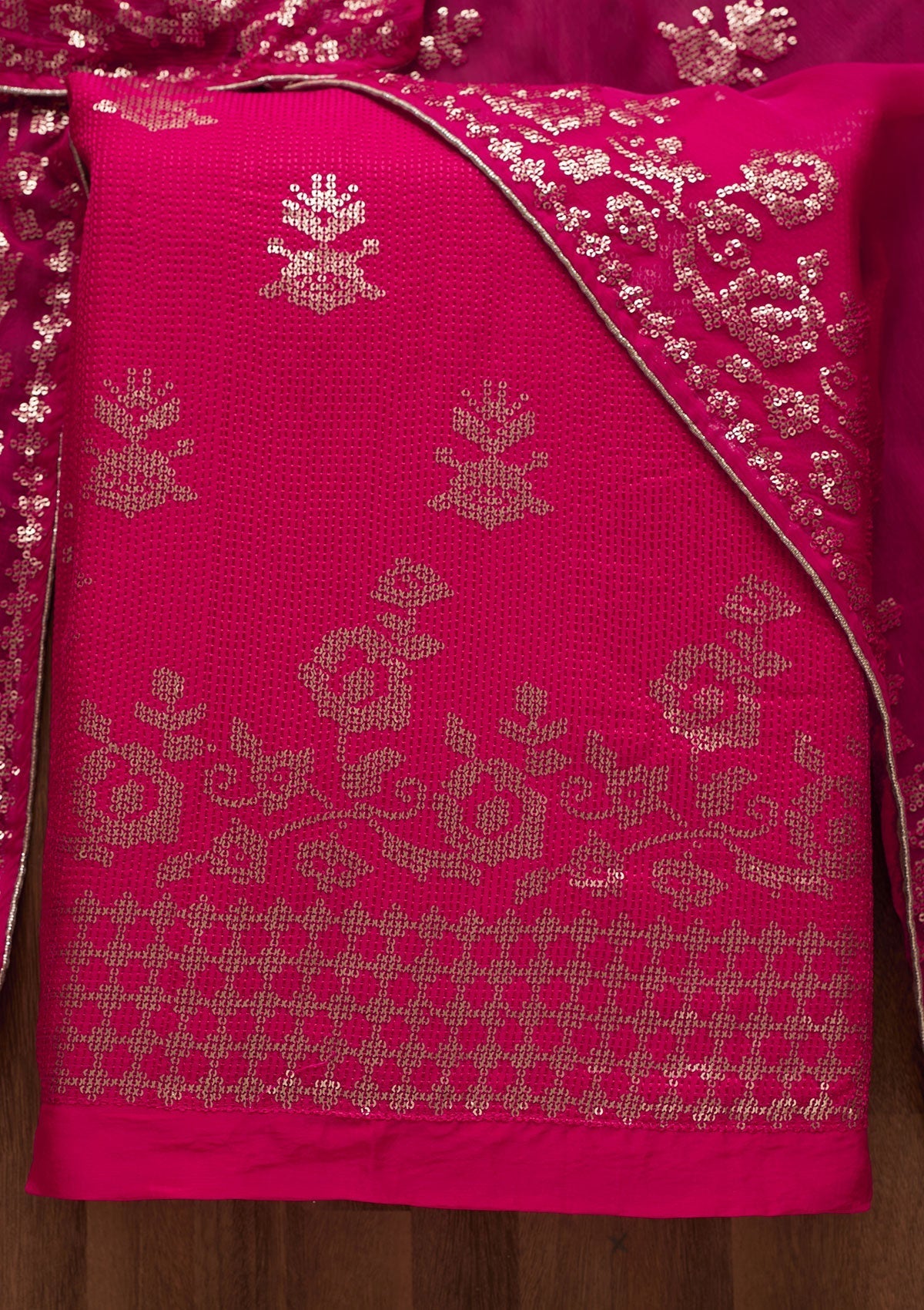 Rani Pink Sequins Georgette Unstitched Salwar Suit-Koskii