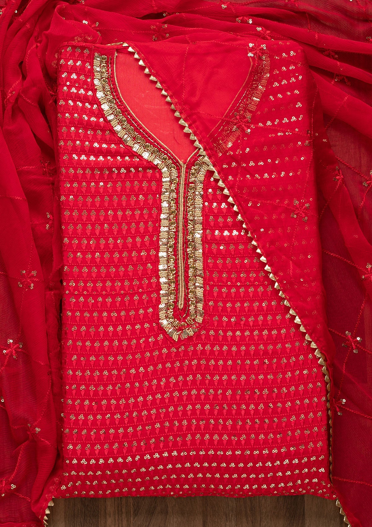 Rani Pink Sequins Georgette Unstitched Salwar Suit-Koskii