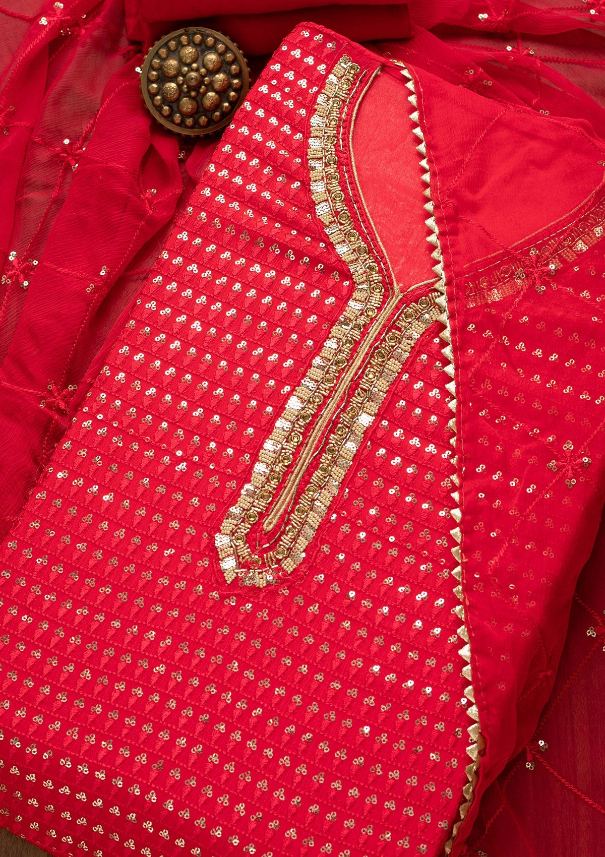 Rani Pink Sequins Georgette Unstitched Salwar Suit-Koskii
