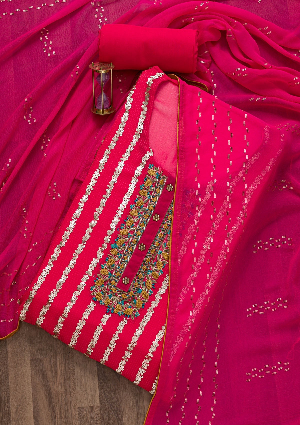 Rani Pink Sequins Georgette Semi-Stitched Salwar Suit-Koskii