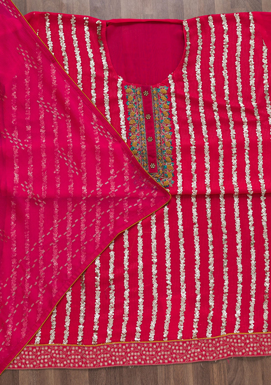Rani Pink Sequins Georgette Semi-Stitched Salwar Suit-Koskii