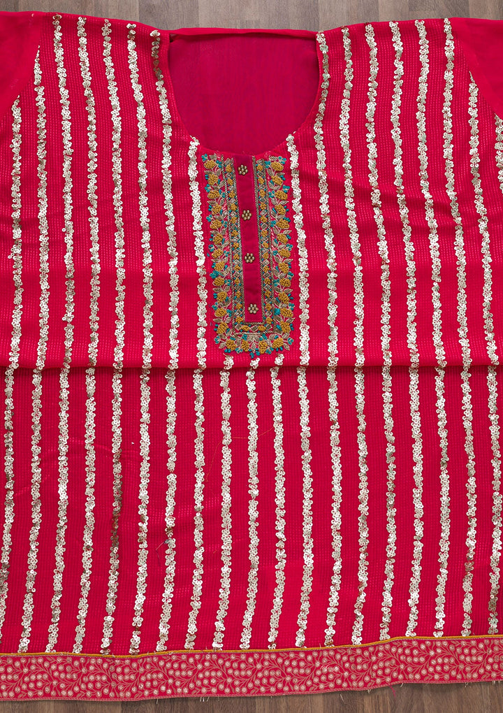 Rani Pink Sequins Georgette Semi-Stitched Salwar Suit-Koskii
