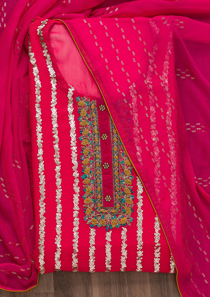 Rani Pink Sequins Georgette Semi-Stitched Salwar Suit-Koskii