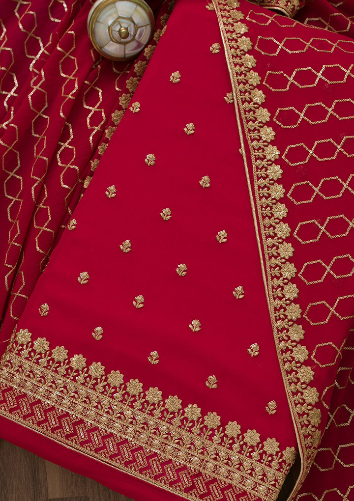 Rani Pink Sequins Georgette Unstitched Salwar Suit-Koskii