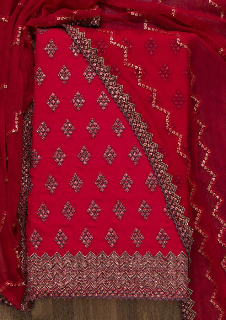 Rani Pink Sequins Georgette Unstitched Salwar Suit-Koskii