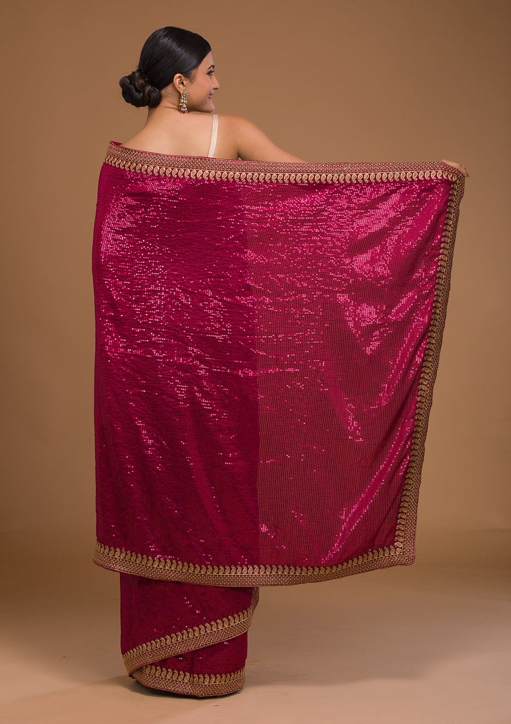 Rani Pink Sequins Georgette Designer Saree-Koskii