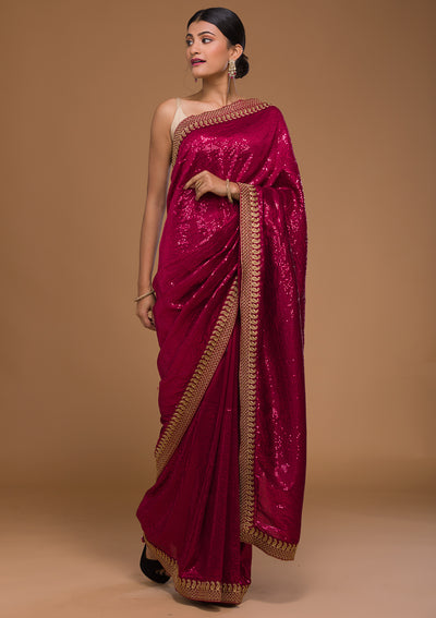 Rani Pink Sequins Georgette Designer Saree-Koskii