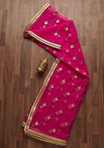 Rani Pink Sequins Net Readymade Dupatta- Koskii