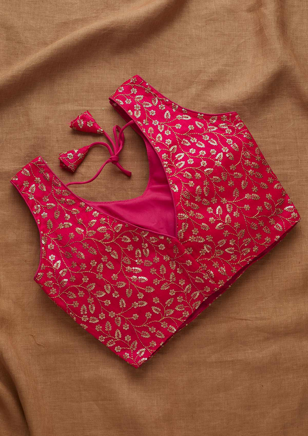 Rani Pink Sequins Raw Silk Blouse-Koskii
