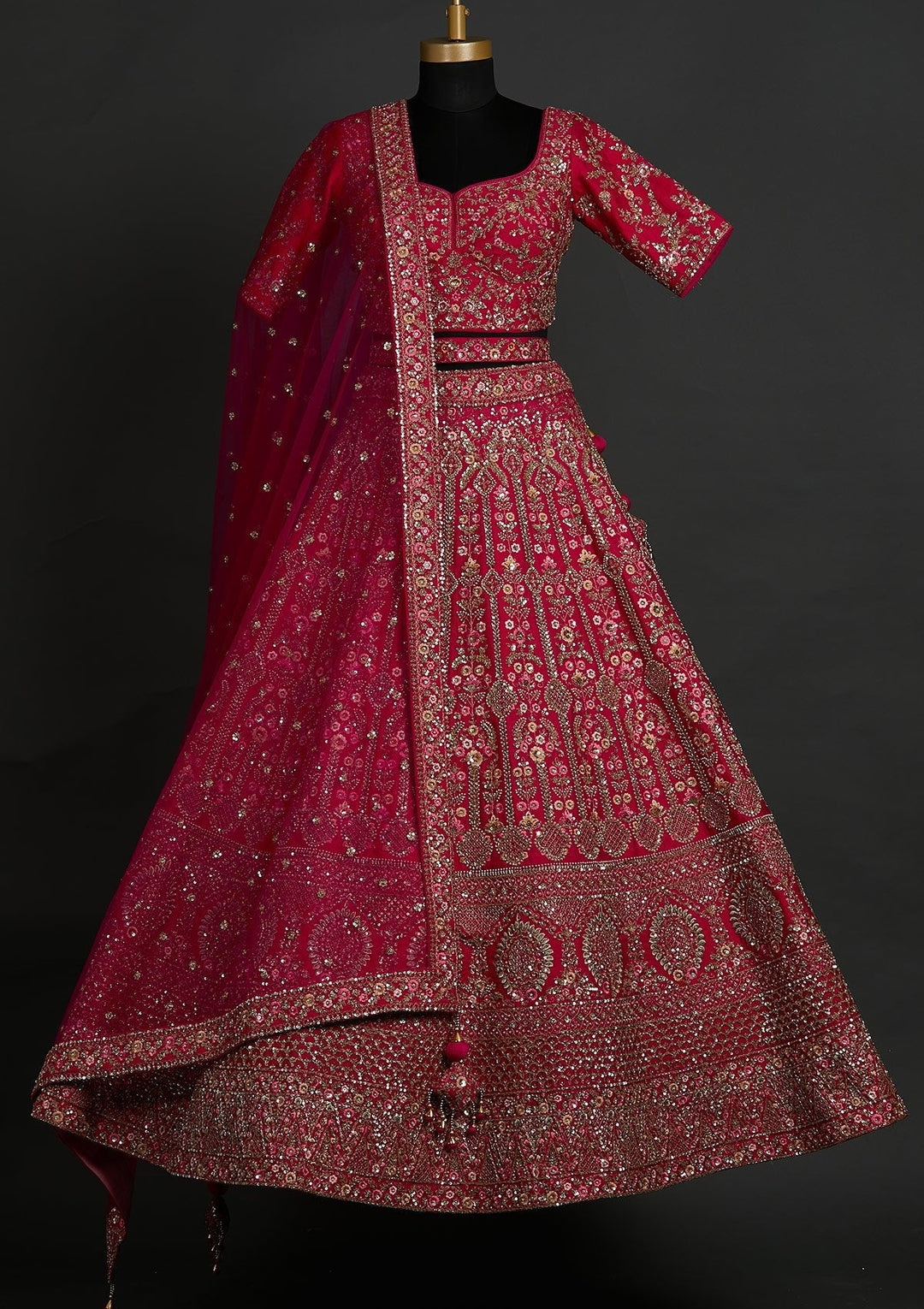 Rani Pink Sequins Raw Silk Designer Lehenga - koskii