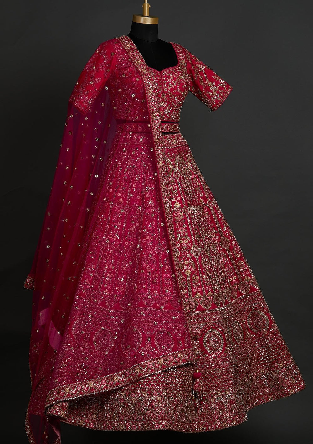 Rani Pink Sequins Raw Silk Designer Lehenga - koskii