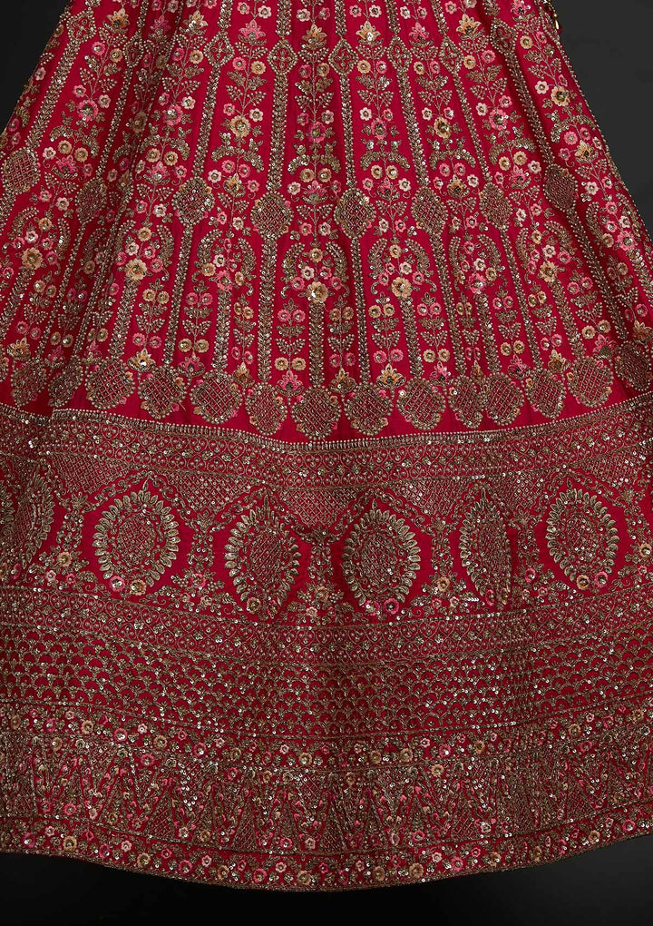 Rani Pink Sequins Raw Silk Designer Lehenga - koskii