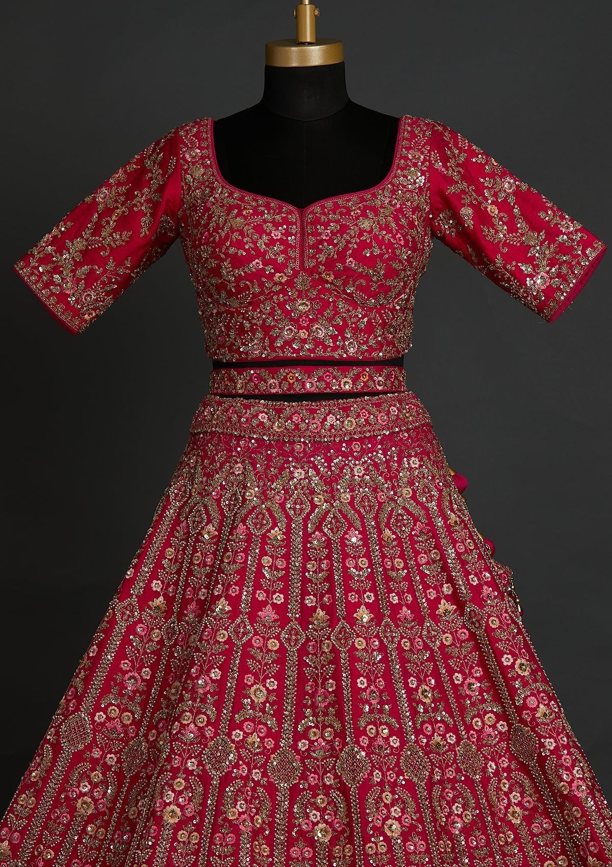 Rani Pink Sequins Raw Silk Designer Lehenga - koskii