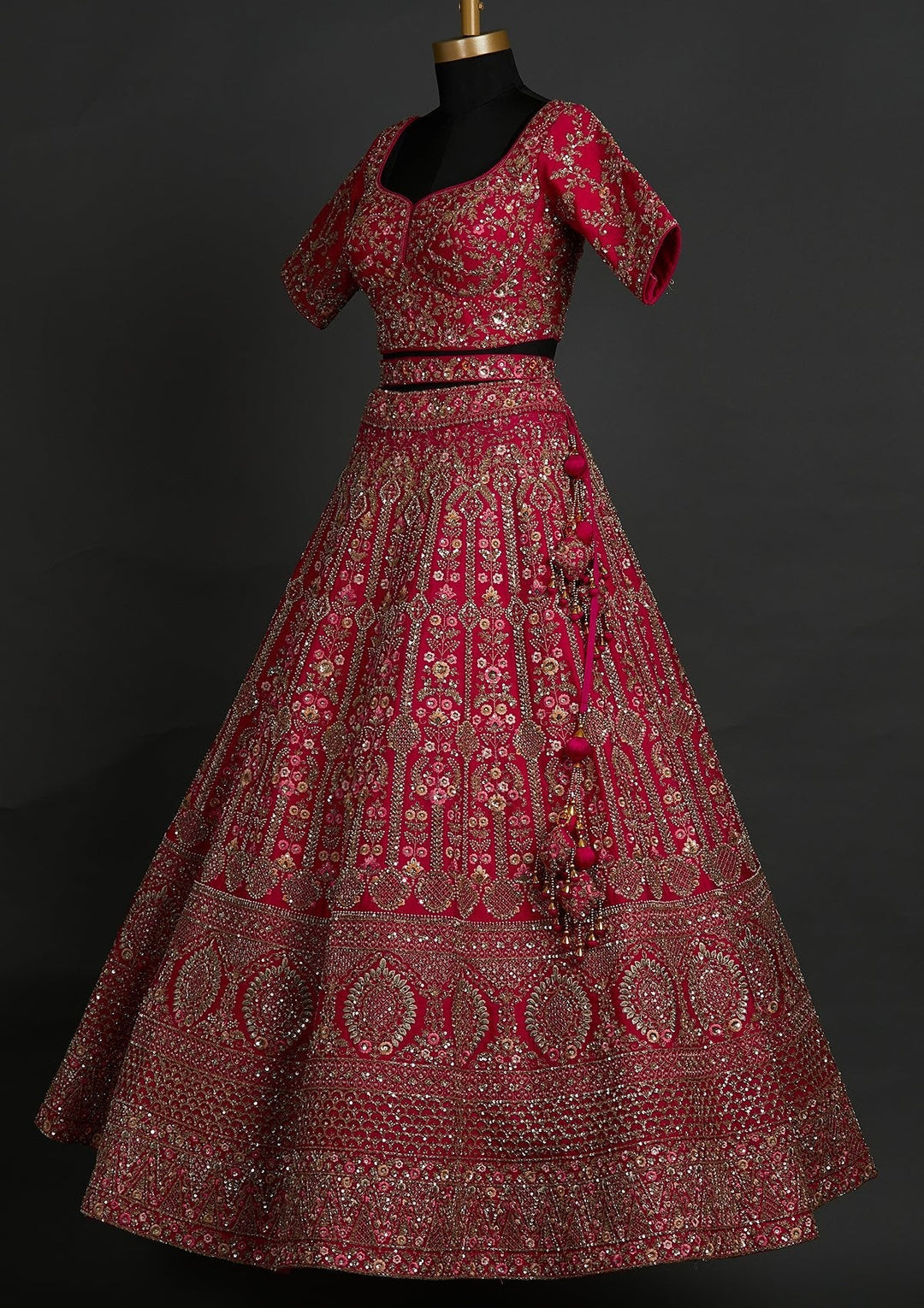 Rani Pink Sequins Raw Silk Designer Lehenga - koskii