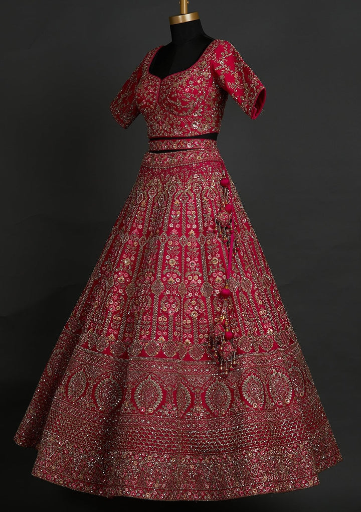 Rani Pink Sequins Raw Silk Designer Lehenga - koskii
