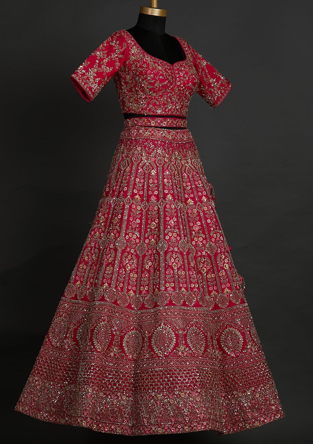 Rani Pink Sequins Raw Silk Designer Lehenga - koskii