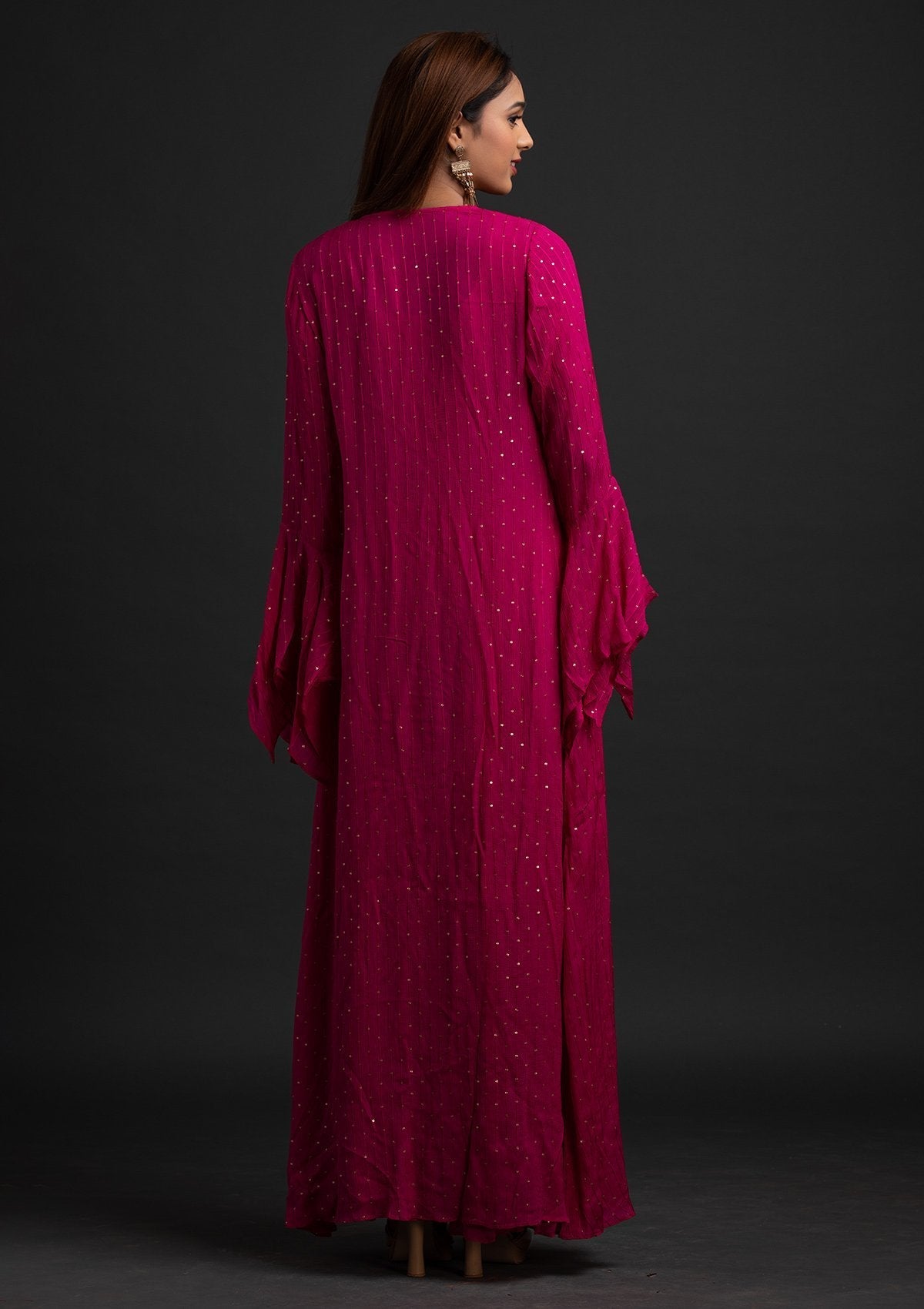 Rani Pink Sequins Semi Crepe Designer Salwar-Suit - koskii