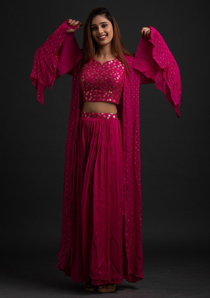 Rani Pink Sequins Semi Crepe Designer Salwar-Suit - koskii