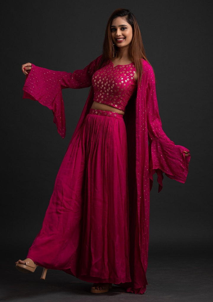 Rani Pink Sequins Semi Crepe Designer Salwar-Suit - koskii