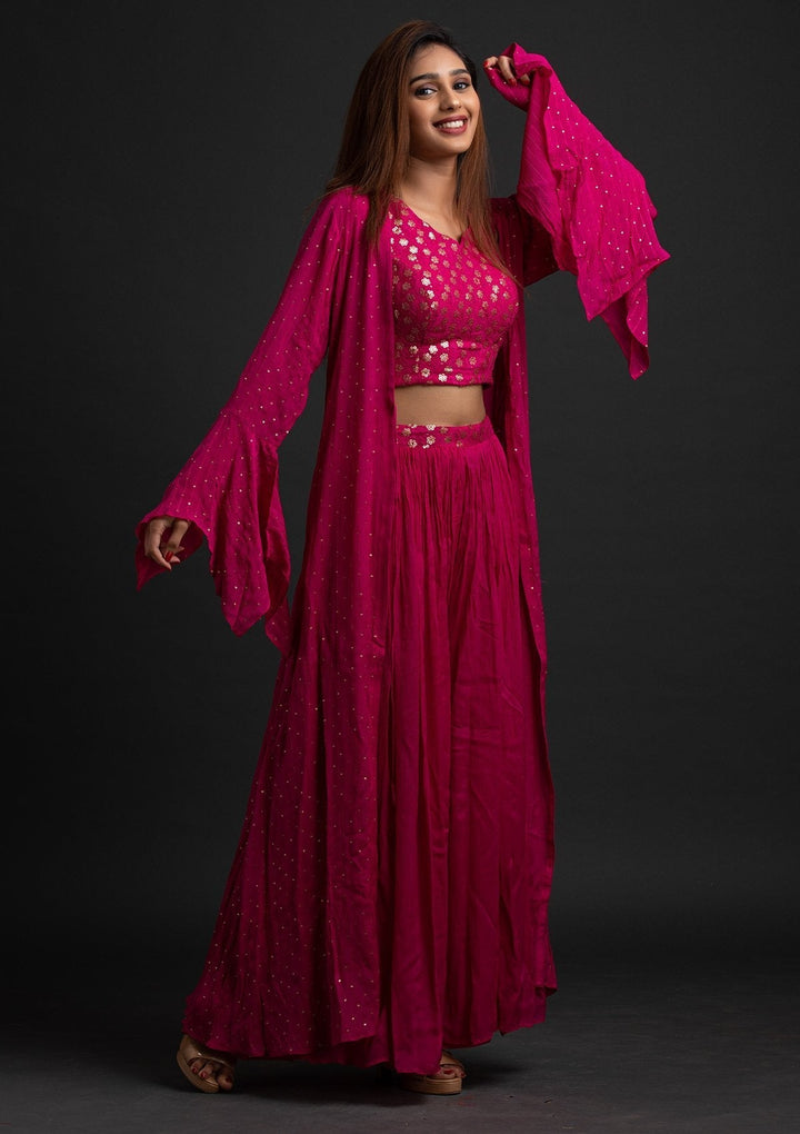 Rani Pink Sequins Semi Crepe Designer Salwar-Suit - koskii