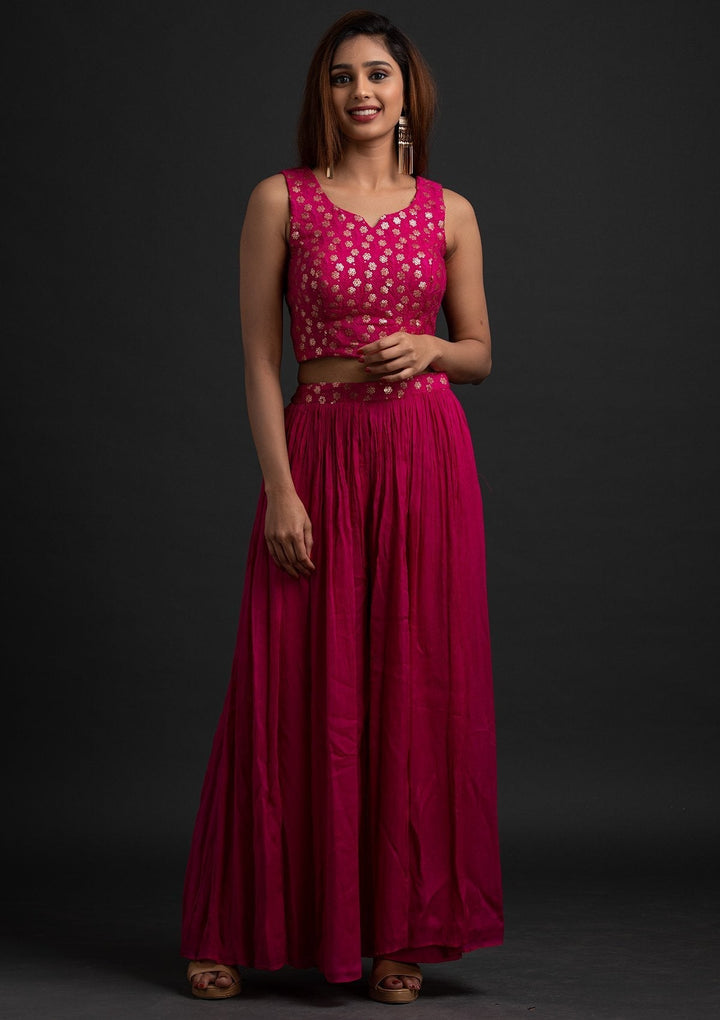 Rani Pink Sequins Semi Crepe Designer Salwar-Suit - koskii