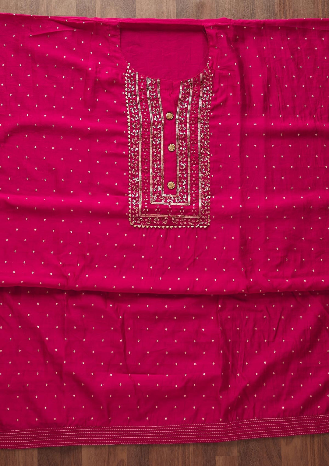 Rani Pink Sequins Semi Crepe Designer Semi-Stitched Salwar Suit - Koskii