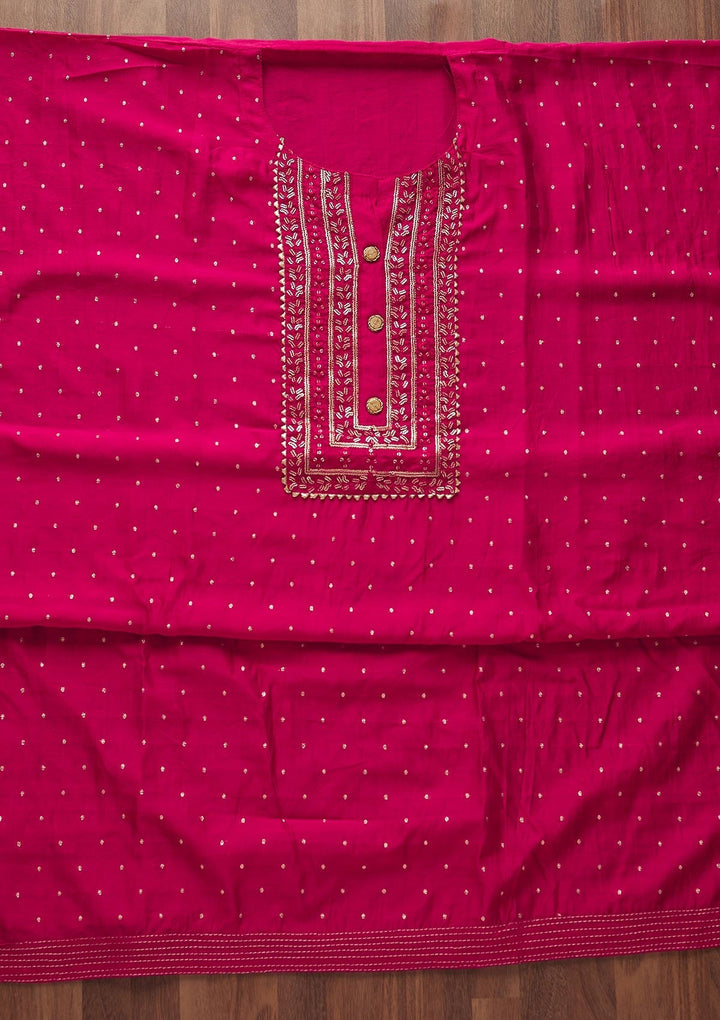 Rani Pink Sequins Semi Crepe Designer Semi-Stitched Salwar Suit - Koskii