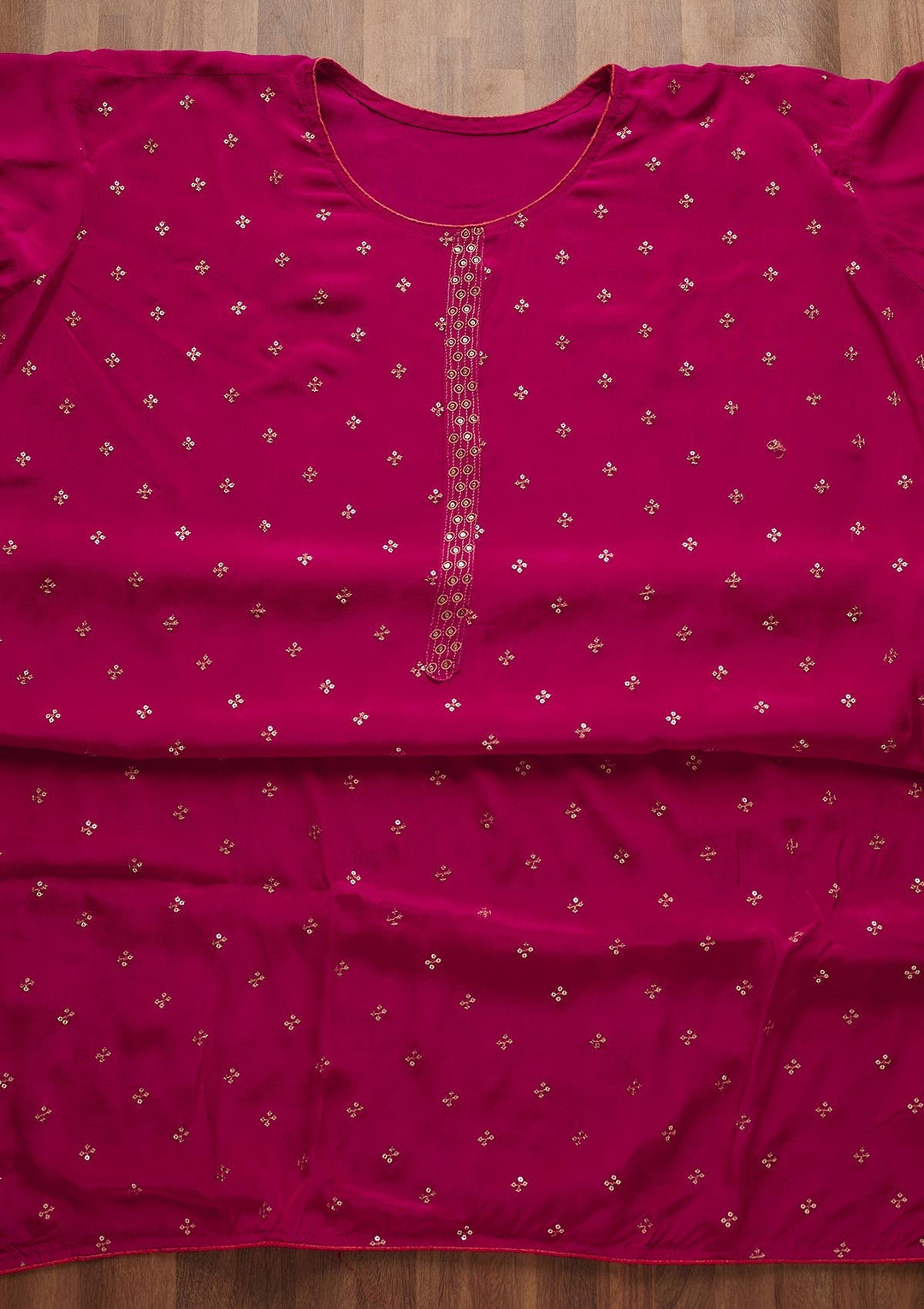 Rani Pink Sequins Semi Crepe Semi-Stitched Salwar Suit-Koskii